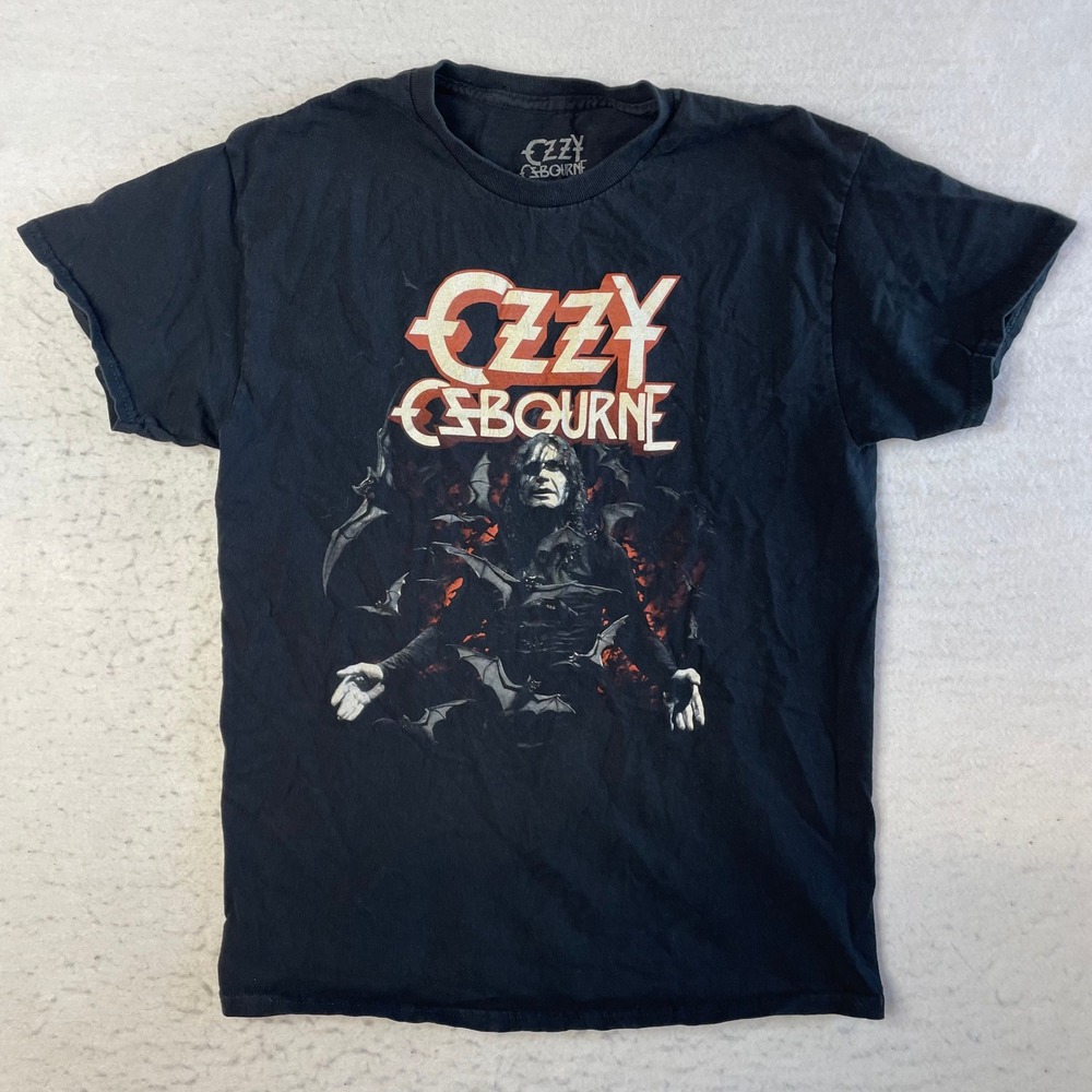 Ozzy Osbourne Graphic T-Shirt Mens Large Black Bats Heavy Metal Band Rock Tee